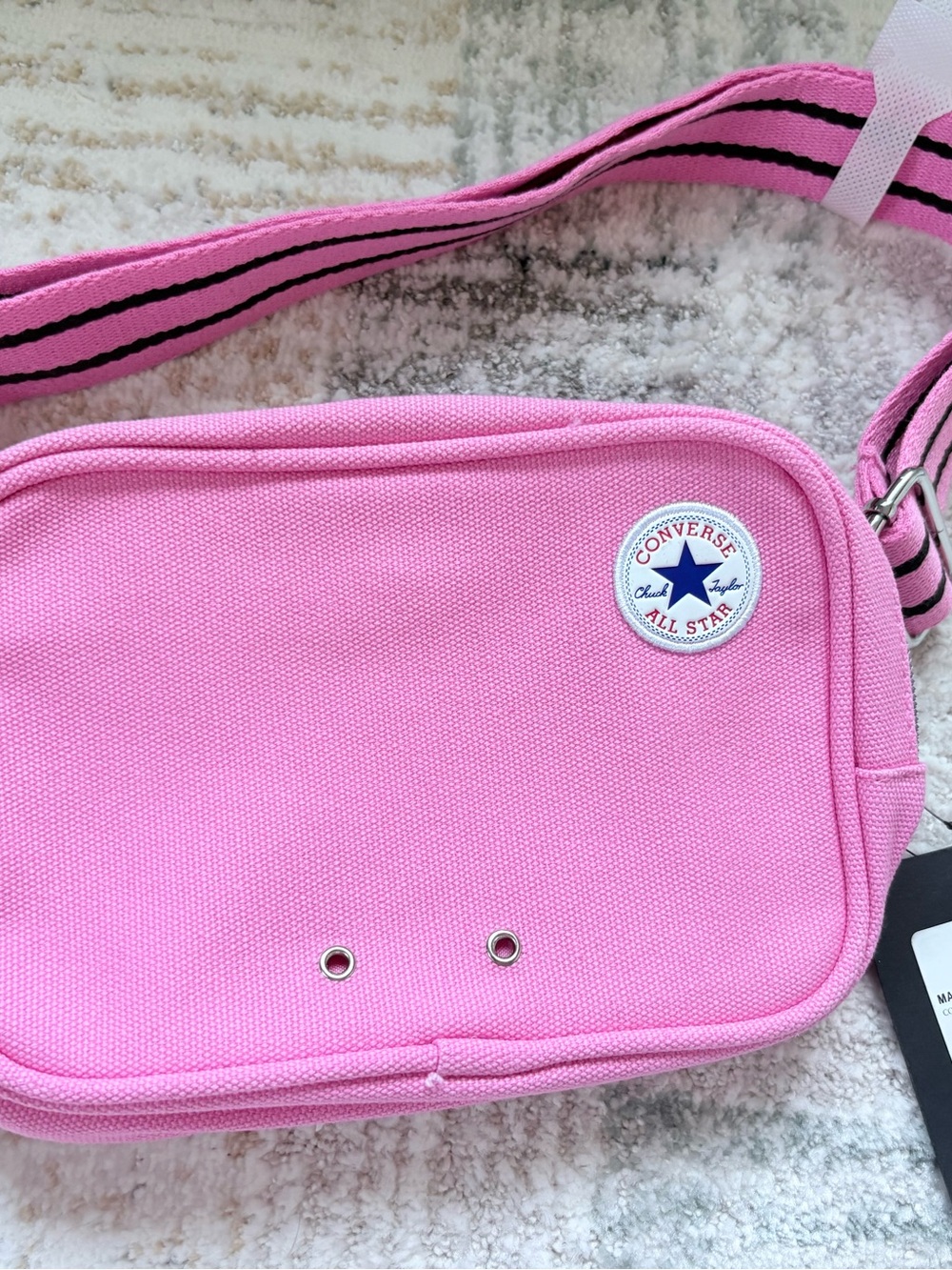 Converse Pink Canvas Crossbody Pouch with Striped Strap